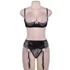 Black Lace Halter Sexy Lingerie Set Women Plus Size Open Bra Floral Transparent Lingerie Sexy Hot Erotic Sexy Bra With Garter ► Photo 1/4