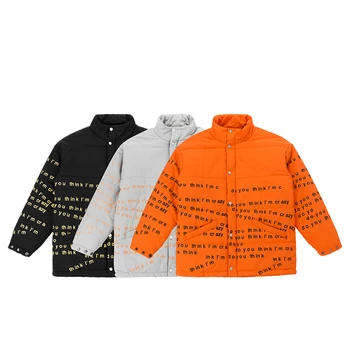 

VFIVEUNFOUR Men's 2019 Winter Jacket Casual Outerwear Letter Printing Thick Hiphop Orange Parka Male Casual Coat Streetwear