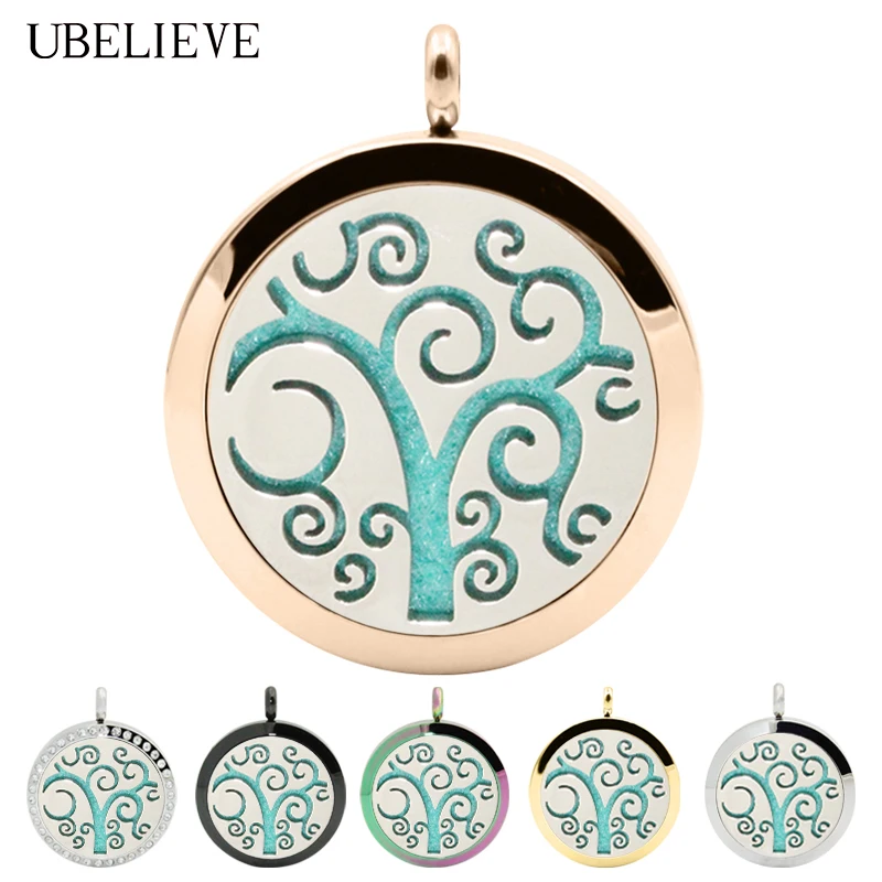 Tree Magnetic 30mm Stainless Steel Aromatherapy Essential Oil Diffusing Locket Pendant Round Perfume Necklace | Украшения и