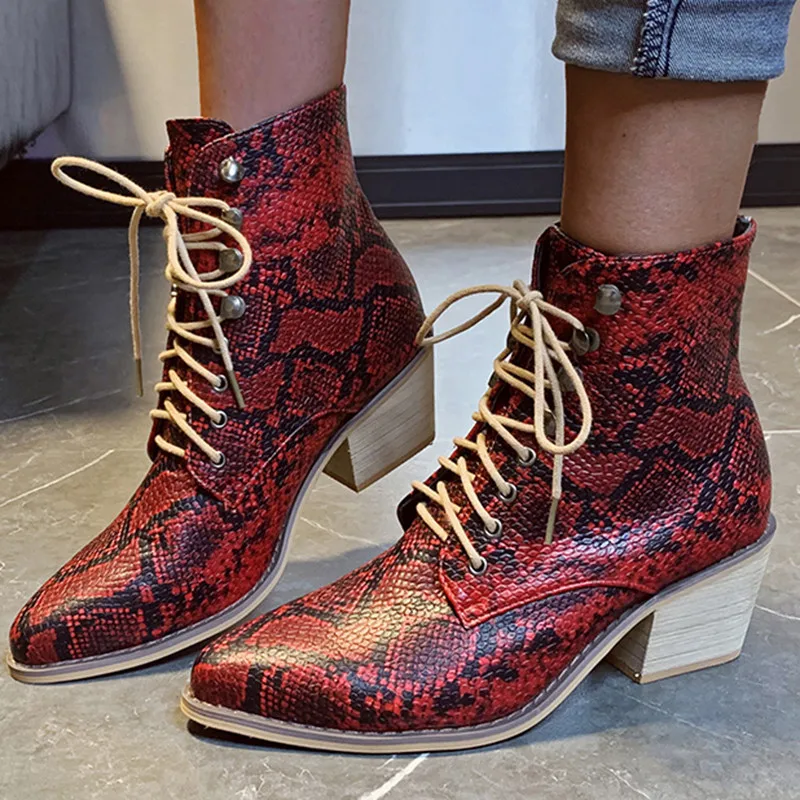 

Winter Women Boots Pu Leather Snake Gold High Heel Point Toe Platform Female Motorcycle Shoes Ladies Pumps Zapatos Mujer 0068W