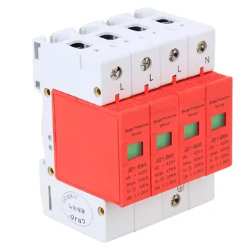 

Gray and Red AC 420V 60KA Max 4P Standard 35mm DIN Rail Surge Protection Device SPD Lightning Arrester