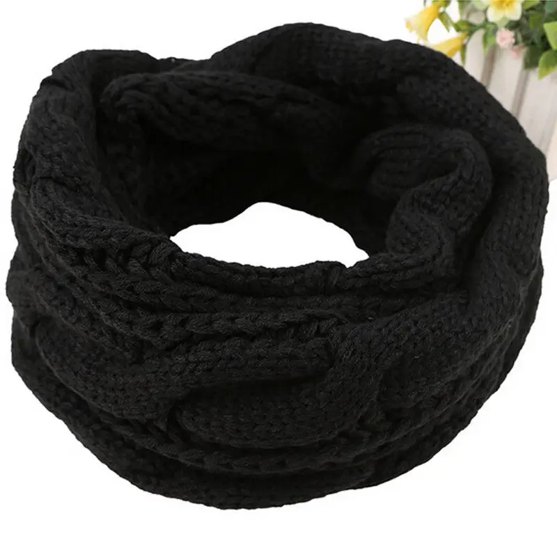 Женский Зимний вязаный крючком длинный шарф-труба, шаль для шеи, теплый подарок - Цвет: Черный