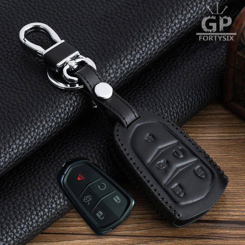 

Car-styling Smart Remote Key Case 5 Bottons Leather Cover Keyfob Holder For Cadillac CT6 XT5 ATS Car Keychain Key ring Accessory