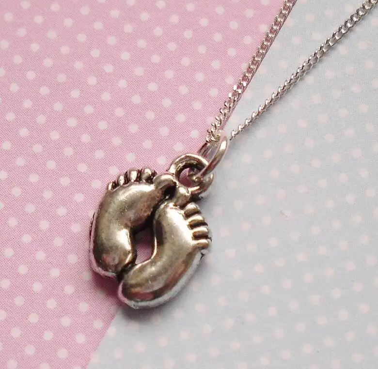 Baby Feet Charm Pendant Necklace Fashion Vintage Silver Statement