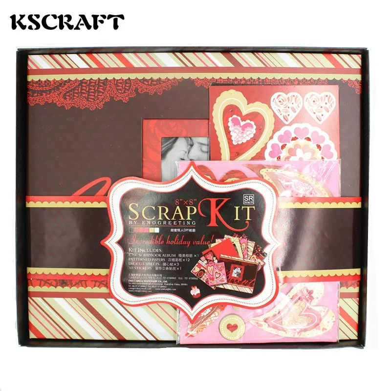 

KSCRAFT 8" Scrapbook Kit for DIY Photo Album Paper Card Making Red wedding