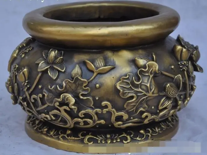 

S0809 8"China buddhism bronze Lotus statue Tanks Crock Canister incense burner Censer