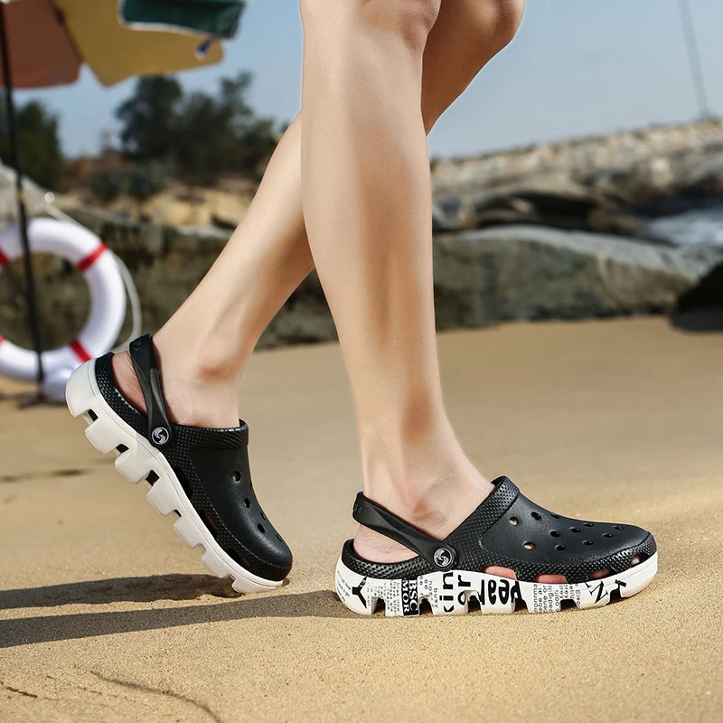 Cena 2019 moda Hot sprzedaż Croc mężczyźni czarny ogród Casual EVA drewniaki męskie zespół sandały letnie slajdy plaża buty do pływania rozmiar 38 46 47