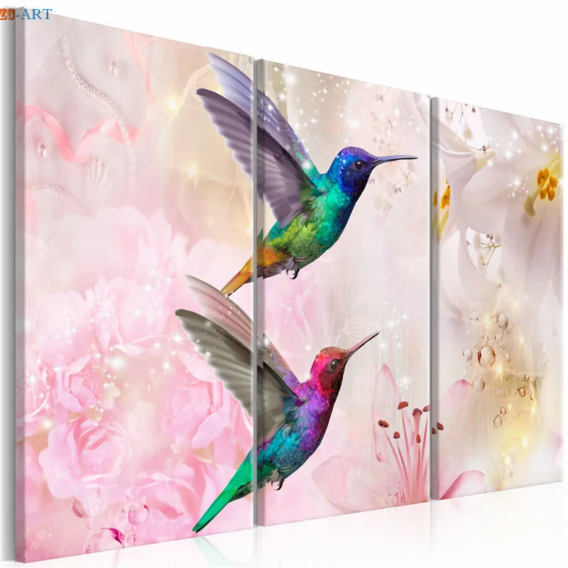 

Pair of Hummingbirds Posters and Prints Pink Violet Wall Art Canvas Painting Wedding Decoration Romantic Gift Pictures Unframed