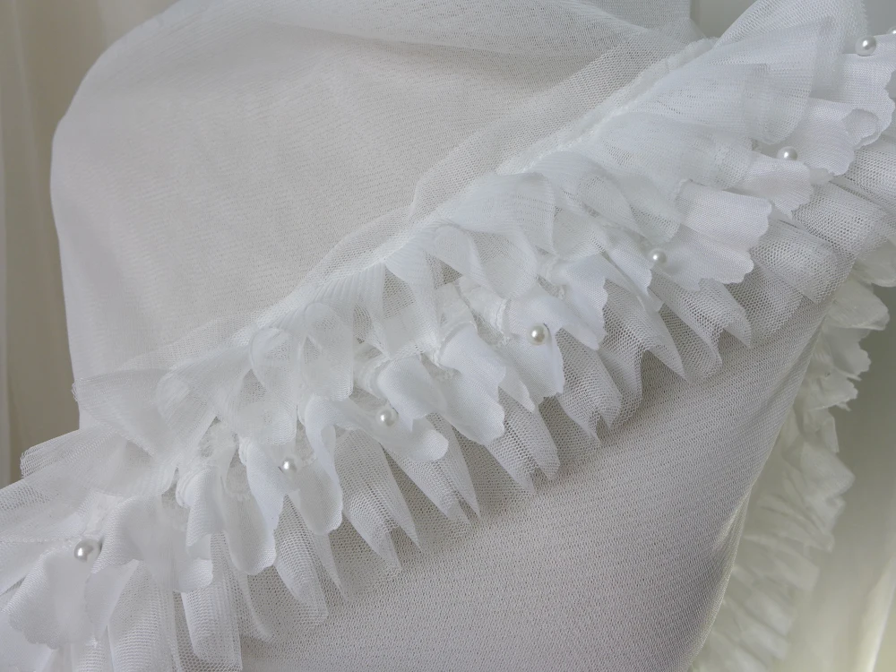 New White Chiffon Beaded Lace Trim Three Layer Ruffle Doll DIY Handmade Skirt Cuff Decoration Fabric | Дом и сад