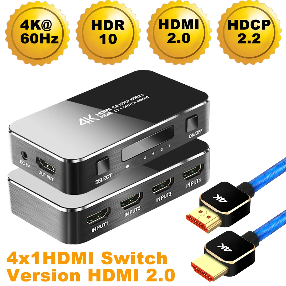 

2019 4 Port 18Gbps HDR 4K HDMI 2.0 Switch 4x1 Support HDCP 2.2 HDMI Switch HUB Box With IR Mini HDMI Switch Remote For PS4 360