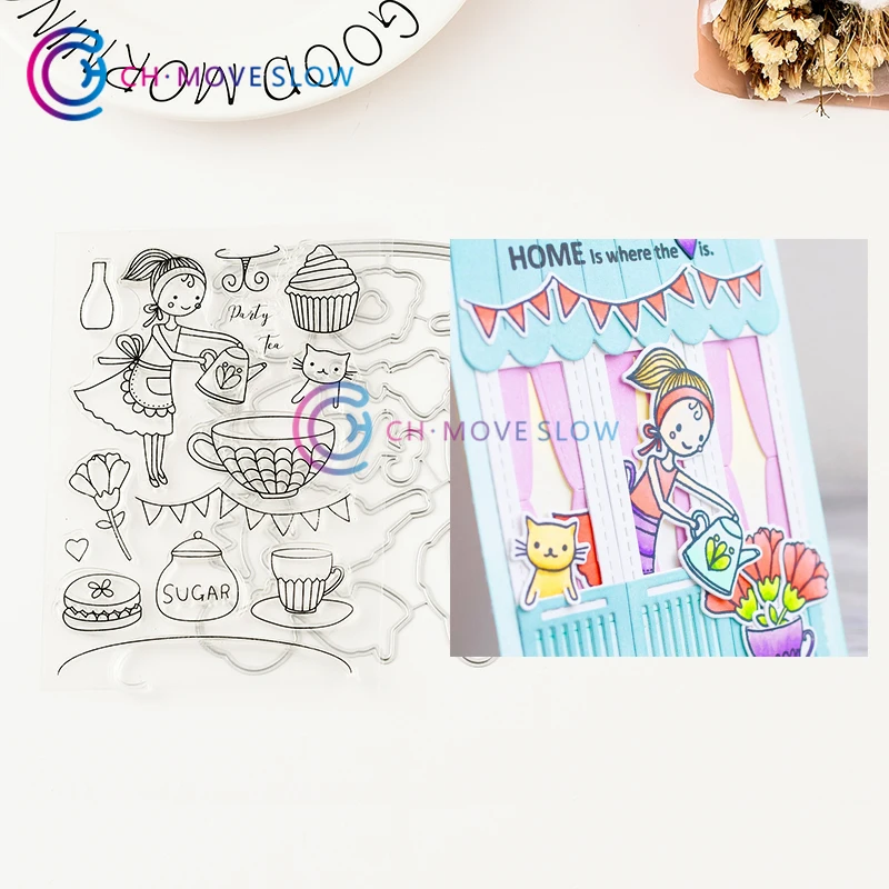 

CH TEA PARTY Metal Cutting Dies and stamps DIY Scrapbooking Card Stencil Paper Cards Handmade Album Cutting Die