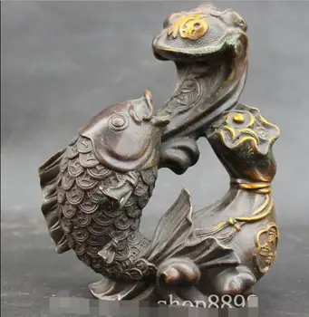 

9" China Auspicious Bronze Gilt Fish Barracuda Ruyi Money Bag Yuanbao Statue