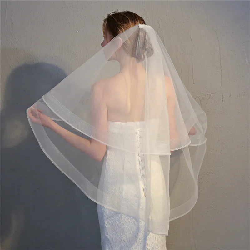 

Two Layers Tulle Bridal Veil Wedding Lace Edge Short Wedding Veil with Comb White Ivory Accessories TS204S