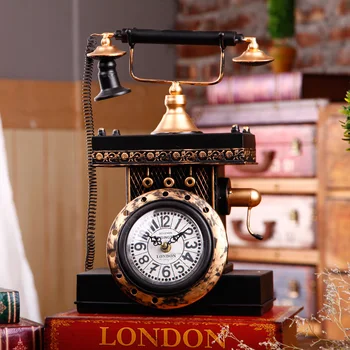 

Retro telephone room clock clock model Home Furnishing ornaments Cafe desktop soft decoration decoration