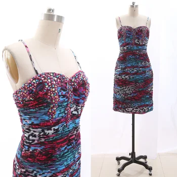 

MACloth Multi Short Strap Knee-Length Short Crystal Chiffon Prom Dresses Dress M 265635 Clearance