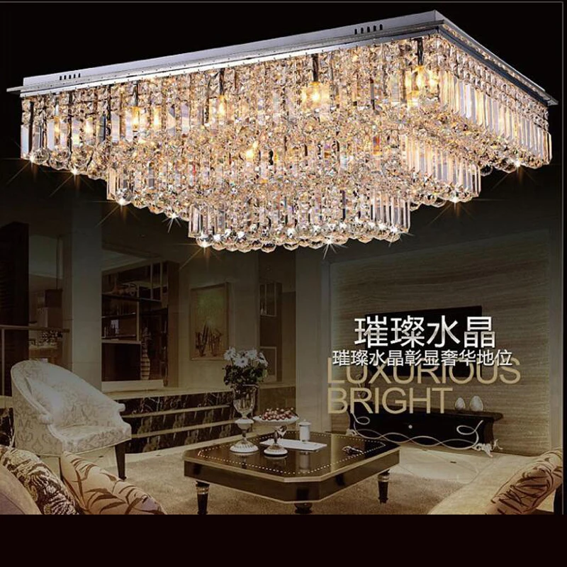 

Luxurious Simple Crystal Ceiling Light Modern Fashion Living Room Crystal Lighting Rectangular LED Bedroom Restaurant Lighting