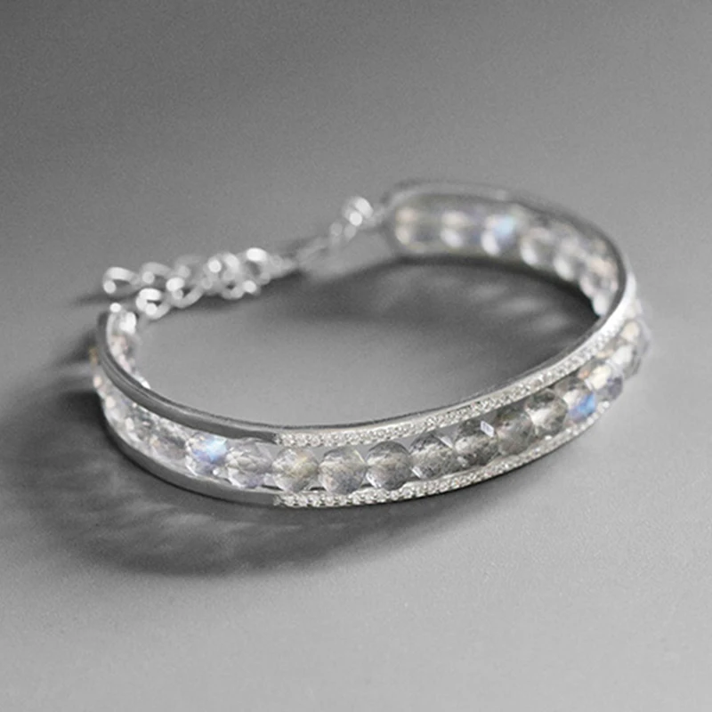 Lotus Fun реальные 925 пробы серебро Природа Камень Браслет Fine Jewelry Регулируемый