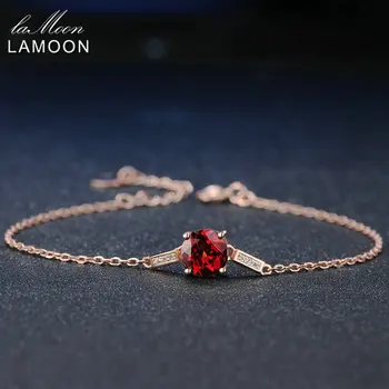 

Lamoon S925 Sterling-silver-jewelry Bangle For Women 100% Natural Gemstone Red 7mm Garnet Luxury Bracelet Accessories HI008