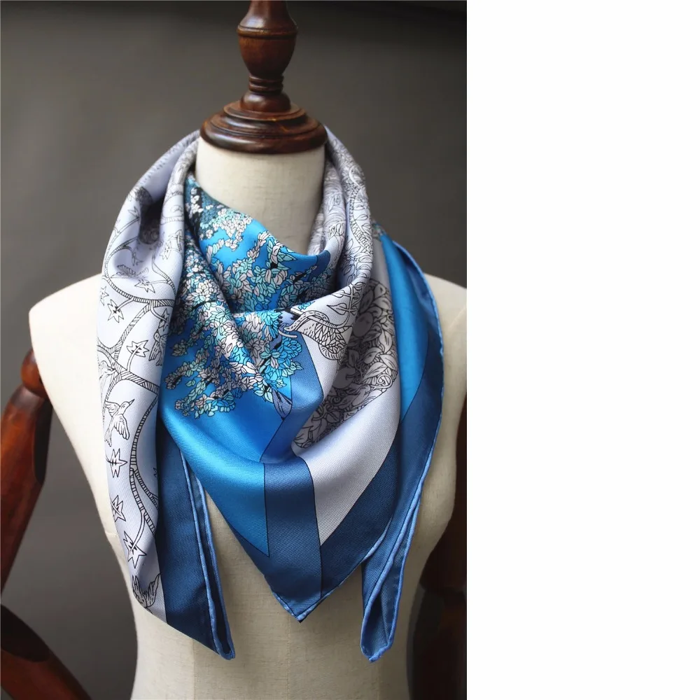 Comprar De moda cuadrado grande seda pañuelo seda chal 90 100% Sarga de seda bufandas secreto Foulard 88x88 cm de estilo mano bordes