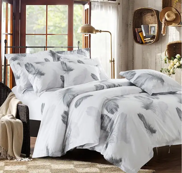 Black And White Bedding Set Feather Duvet Cover Queen King Size