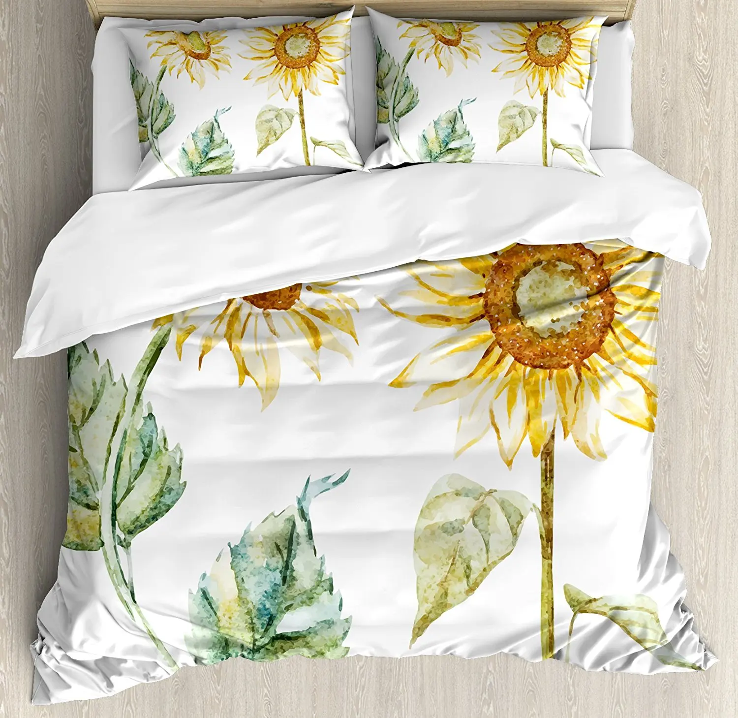 Watercolor Duvet Cover Set Alluring Sunflowers Summer Inspired Design