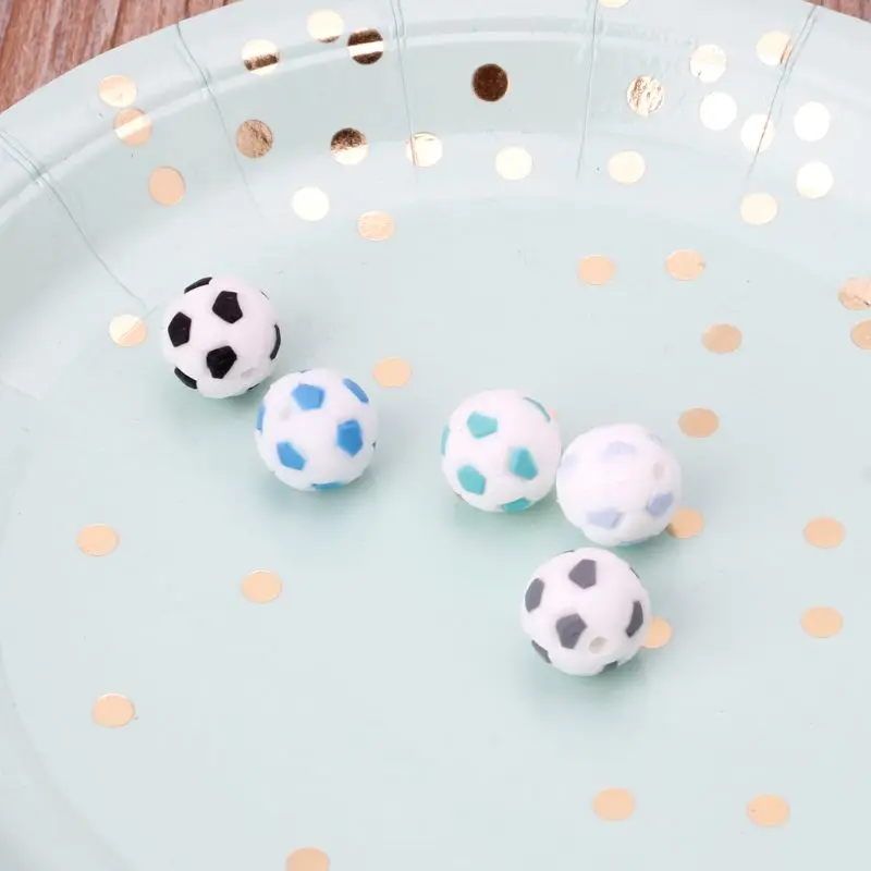 Силиконовые бусины 15 мм детский Прорезыватель футбольная Пищевая силиконовая футбольная круглая бусина BPA Бесплатный браслет Изготовление прорезывателя