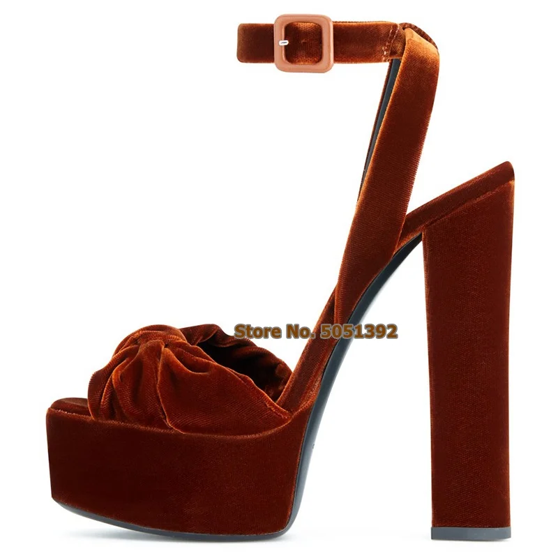 

Women High Heel Bowtie Chunk Heel Sandals High Platform Suede Peep Toe Butterfly-knot Square Heel Buckle Party Banquet Shoes