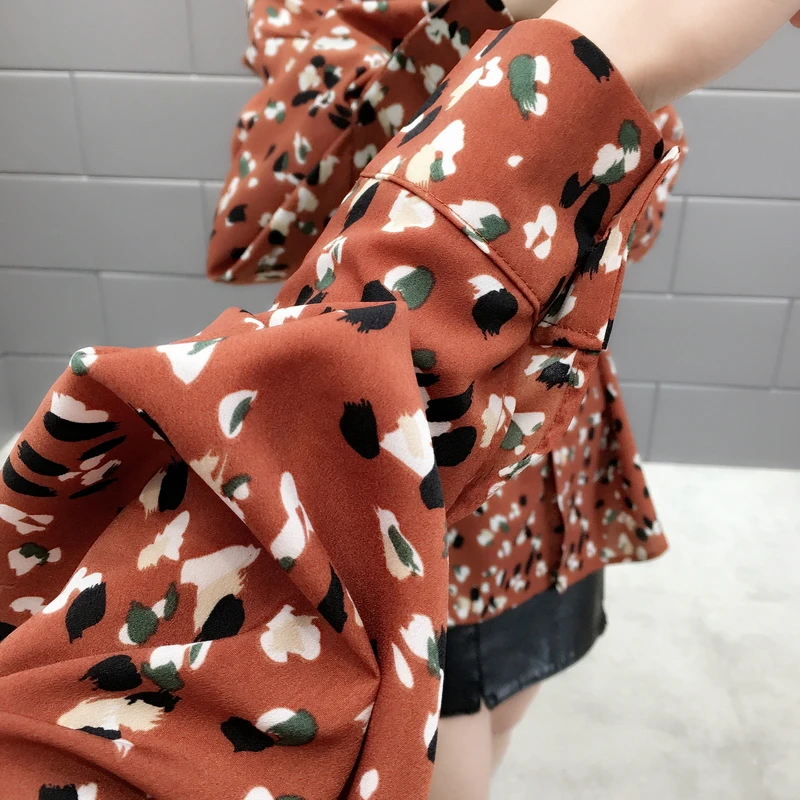 2019 De Color 10641 Flor Camisa 45 caramel White Nueva Alto Primavera Semi cuello Loto Triturado Hoja qtrH4gq
