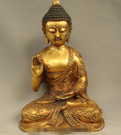 

wholesale factory Old Tibet Buddhism Bronze Gilt Dragon Shakyamuni Sakyamuni Buddha Statue