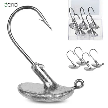 

DONQL 5pcs/box Lead Jig Head Fishing Hook Crank hook Worm Soft Lure Anti-hanging Grass Barbed Hook for Carp Fishing Accessories