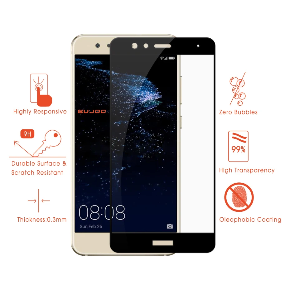 Оригинал BUJOO Real 2.5D 0 3 мм 9H HD полное покрытие защитное закаленное стекло для Huawei P10