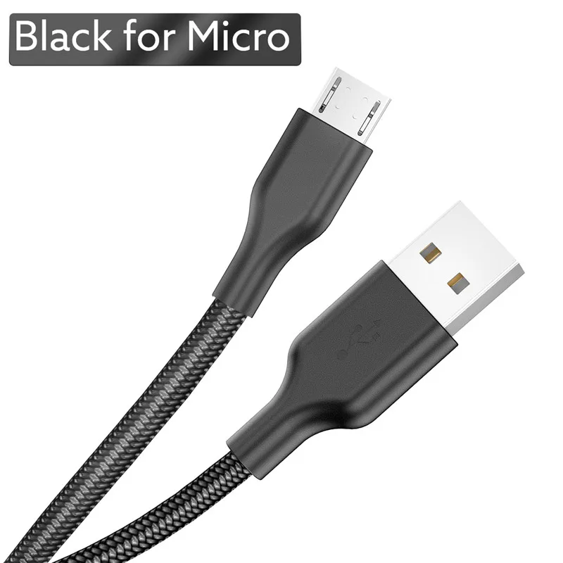 ROCK металлический нейлоновый Micro Usb кабель для быстрой зарядки телефона USB кабель для зарядки SamSung Xiaomi huawei Android синхронизация Дата микро кабель - Цвет: Черный