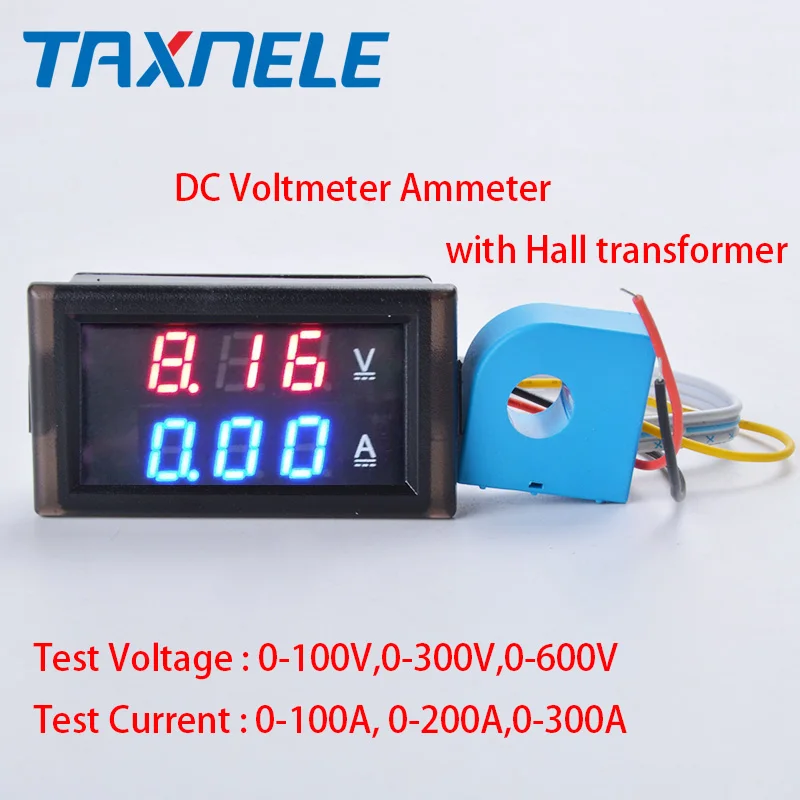 

0.28' LED DC Digital Voltage Current Meter LCD 100V 300V 600V.100A 200A 300A Voltmeter Ammeter with Hall Transformer
