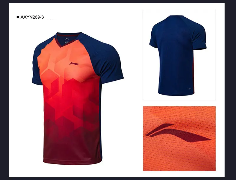 Li-Ning, мужские футболки для бадминтона, дышащие, для соревнований, топ, комфортные, для фитнеса, с подкладкой, спортивные футболки, футболка, AAYN269 MTS2836