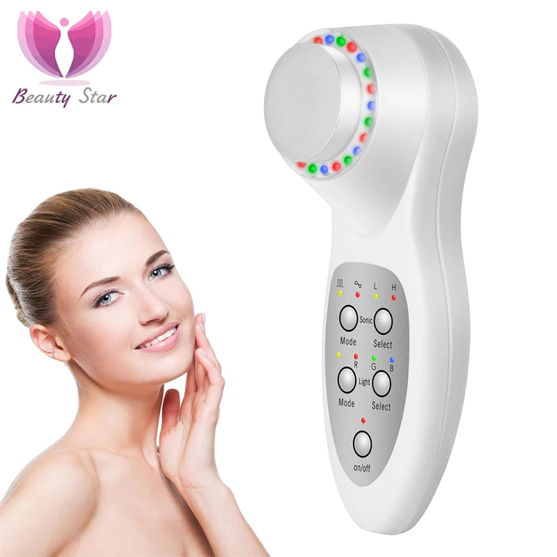 

Portable Ultrasonic Face Massager 1 Mhz 7 LED Photon Lights Sonic Lifting Face Lift Cleaner Wrinkle Remover Face Beauty Massager