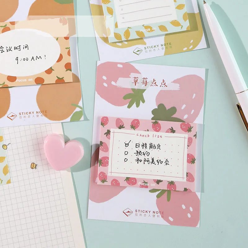 

Mohamm Fruit Border Series Kawaii Cute Sticky Notes Memo Pad Diary Stationery Flakes Scrapbook Decorative Sticky Notes