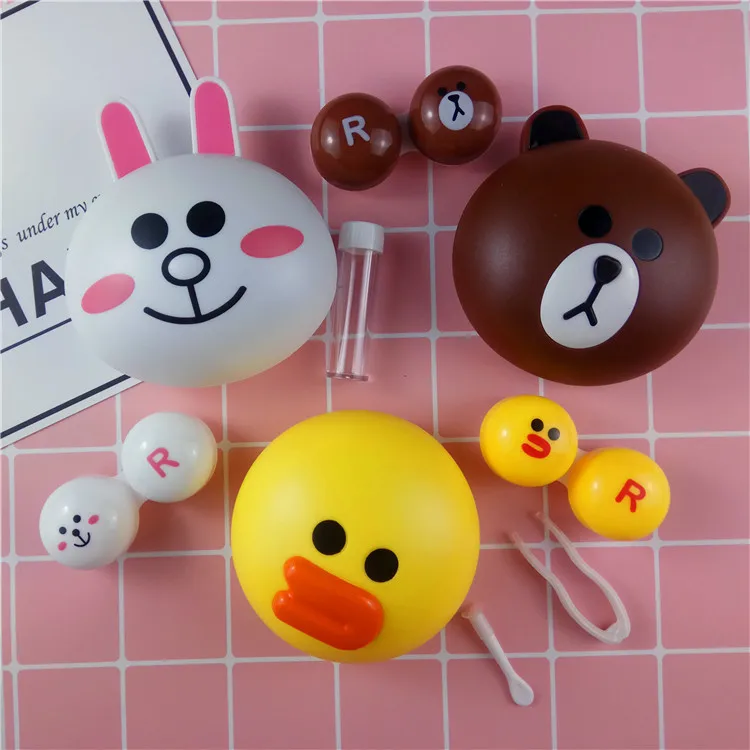 

Cute Mini Cartoon Plastic Contact Lens Box Bear Rabbit Chicken Shape Contact Lens Travel Case Contact Lens Case Storage Box