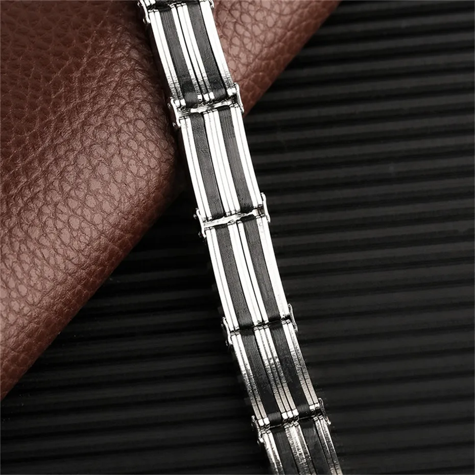 Black Simple Geometric Shape Stainless Steel Bracelet Men Chain Charms Gift Personality Male Jewelry (2)