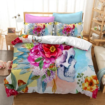 

Flower Watercolor Skull head American size 3D Bedding three piece set children's home textile polyester fiber without bed linen