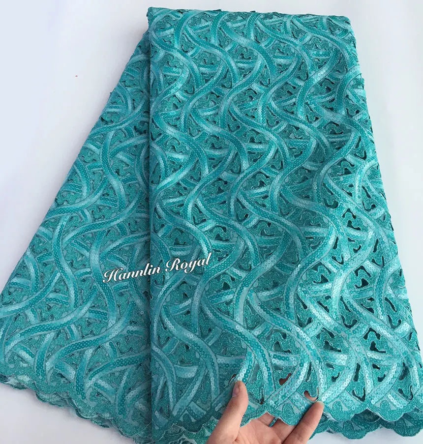 5 ярдов teal Handcut органза кружева АФРИКАНСКАЯ кружевная ткань с повторяющимся