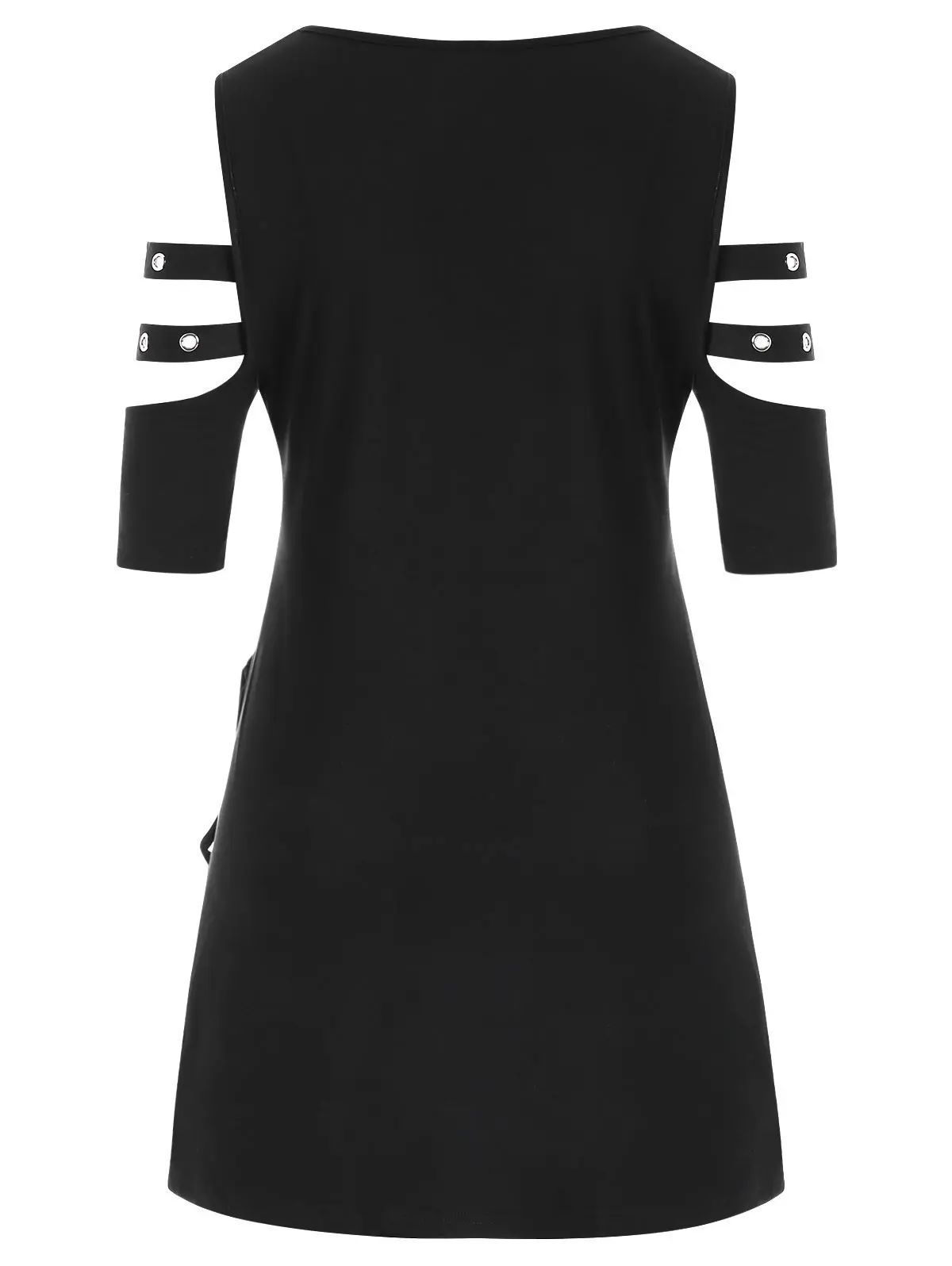 ROSEGAL Plus Size Cold Shoulder Lace Up Ripped T-shirt Long Scoop Neck Cut Out Women T-Shirts Solid Gothic Summer Sexy Tees