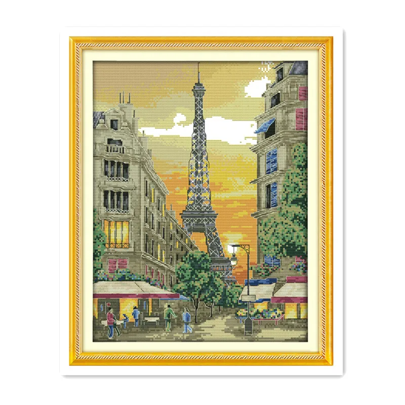 

Paris Eiffel Tower Building Handmade Embroidery 11CT 14CT Cross Stitch Kit Beautiful Sunset diy Embroidery Decorative Painting