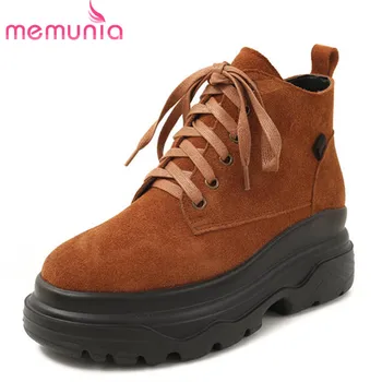 

MEMUNIA 2020 newest ankle boots women suede leather autumn boots lace up round toe platform boots comfortable fashion shoes