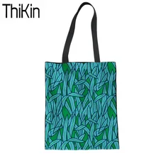 THIKIN льняные сумки-тоут с принтом в виде листьев, женская модная эко-сумка, женские сумки с верхней ручкой, Большая вместительная сумка-шоппер