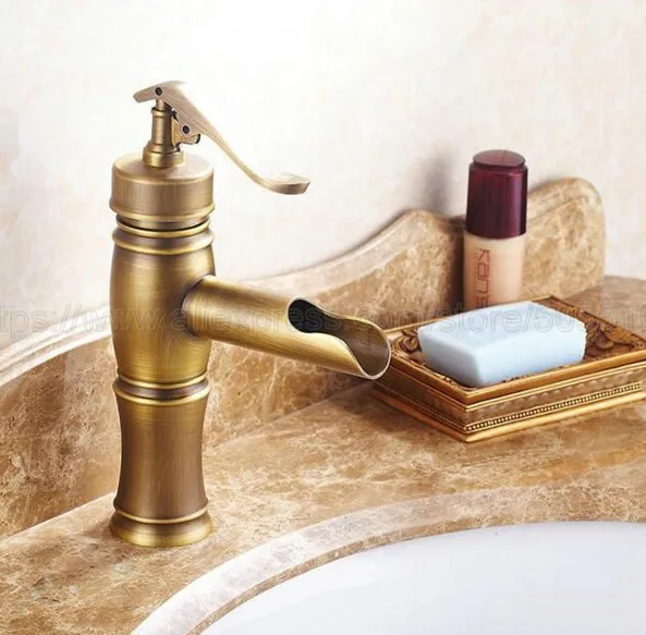 NEW "Water Pump Look" Style Bathroom Deck Mounted Faucet Antique Brass Hot And Cold Tap znf045