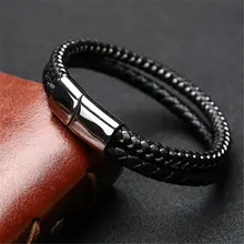Мода мм 6 мм двойной слои пояса из натуральной кожи браслет для мужчин нержавеющая сталь провода Веревка Кожа браслеты с подвесками и