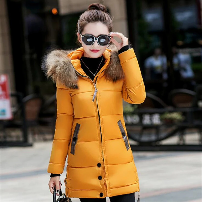 New 2018 Winter Jacket Women Coats Artificial raccoon hair collar Female Parka black Thick Cotton Padded Lining Ladies Coats