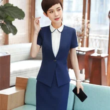 Новые стили Лето с коротким рукавом деловая Женская Деловая одежда с топом и юбкой для женщин Карьера интервью работа блейзеры