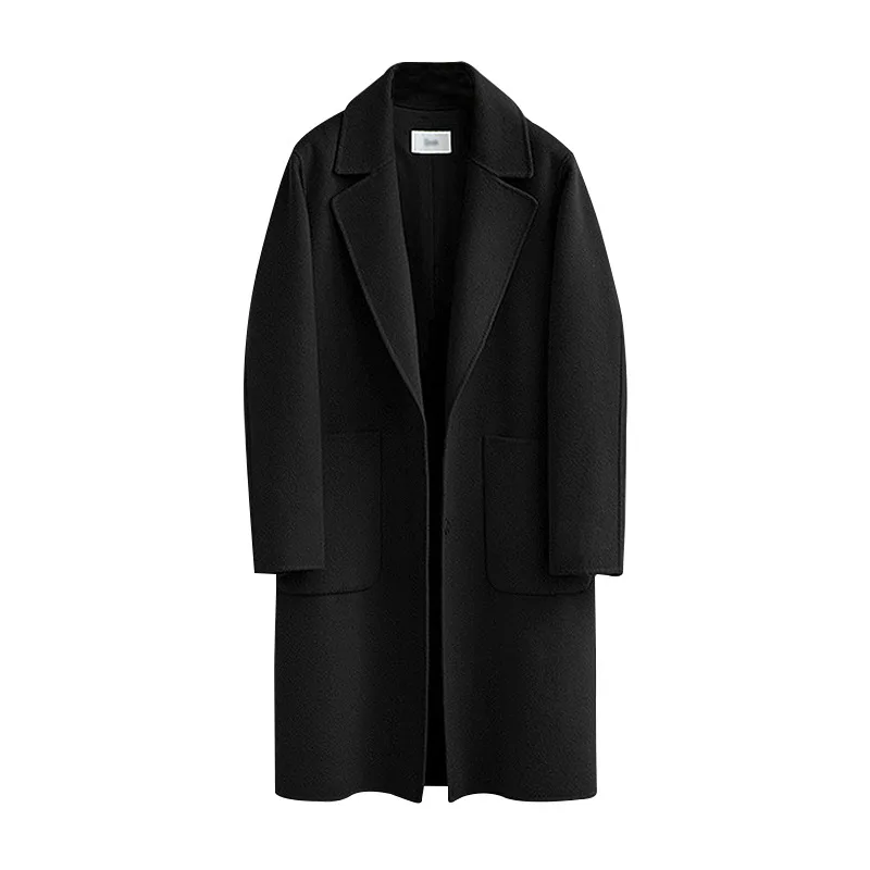 SWYIVY женское новое шерстяное пальто длинное повседневное свободное плотное шерстяное пальто модное Прямое пальто с отворотом осень-зима - Цвет: Черный