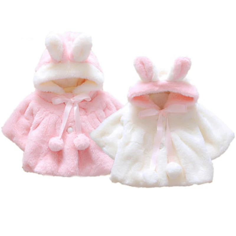 Детское пальто с капюшоном и заячьими ушками для маленьких девочек Теплая Куртка зимние комбинезоны, верхняя одежда, От 0 до 4 лет зимняя одежда